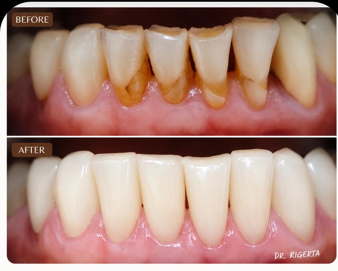 Before and after view of an anterior esthetic composite restoration