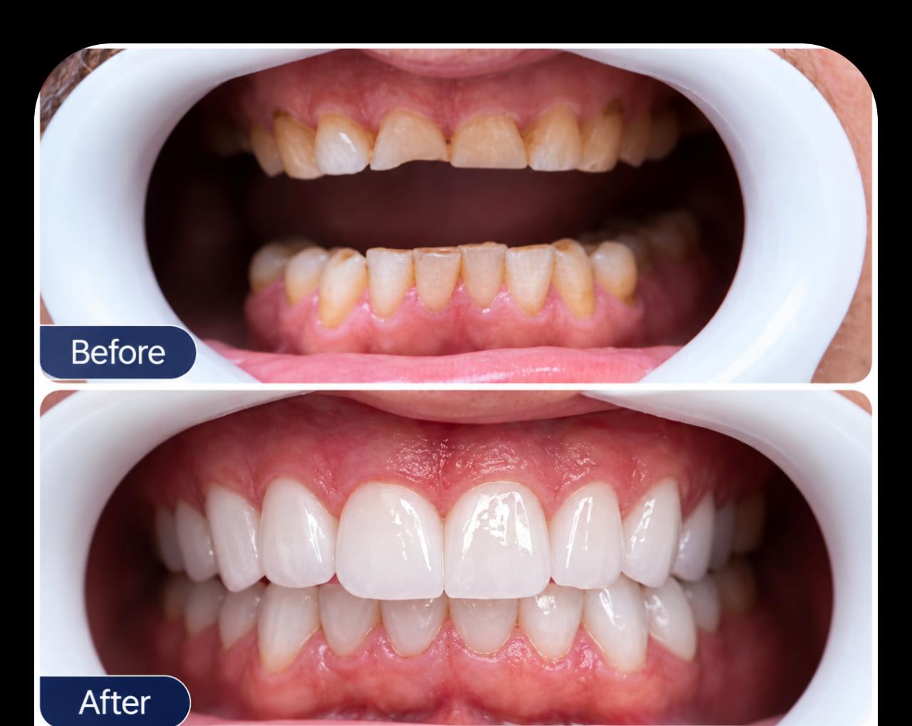 Before and after view of a Hollywood smile design treatment